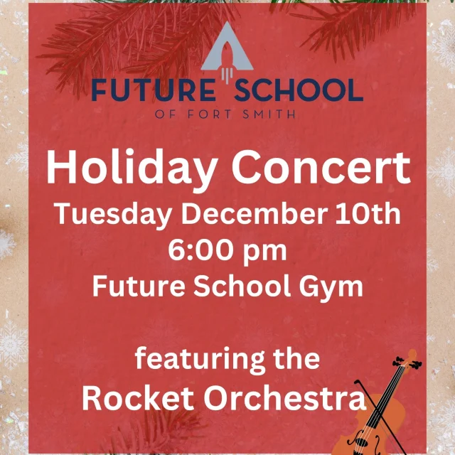 Mark your calendars! Our Rocket Orchestra Holiday Concert will be Tuesday December 10th at 6pm and we'd love for you to join us!

Our students have been practicing and are excited to show you what they've learned -- it will be a fun evening of holiday cheer, so bring the whole family! See you there!